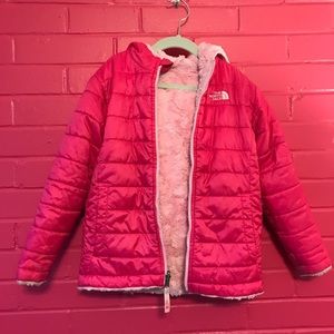 Pink North Face reversible coat size 6